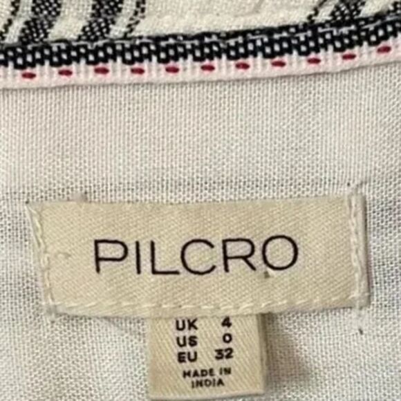 ANTHROPOLOGIE PILCRO Ruffle Gray White Linen Tie Back Midi Dress 0 XS S - Picture 3 of 5